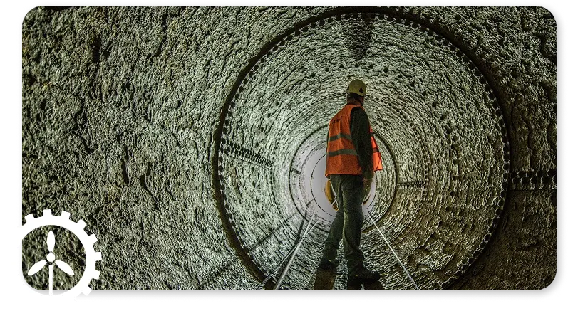 photo d'un ouvrier inspectant un tunnel de service
